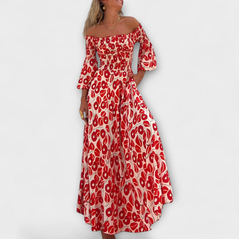 Bella - Off-Shoulder Jurk met Oceaanbloemen