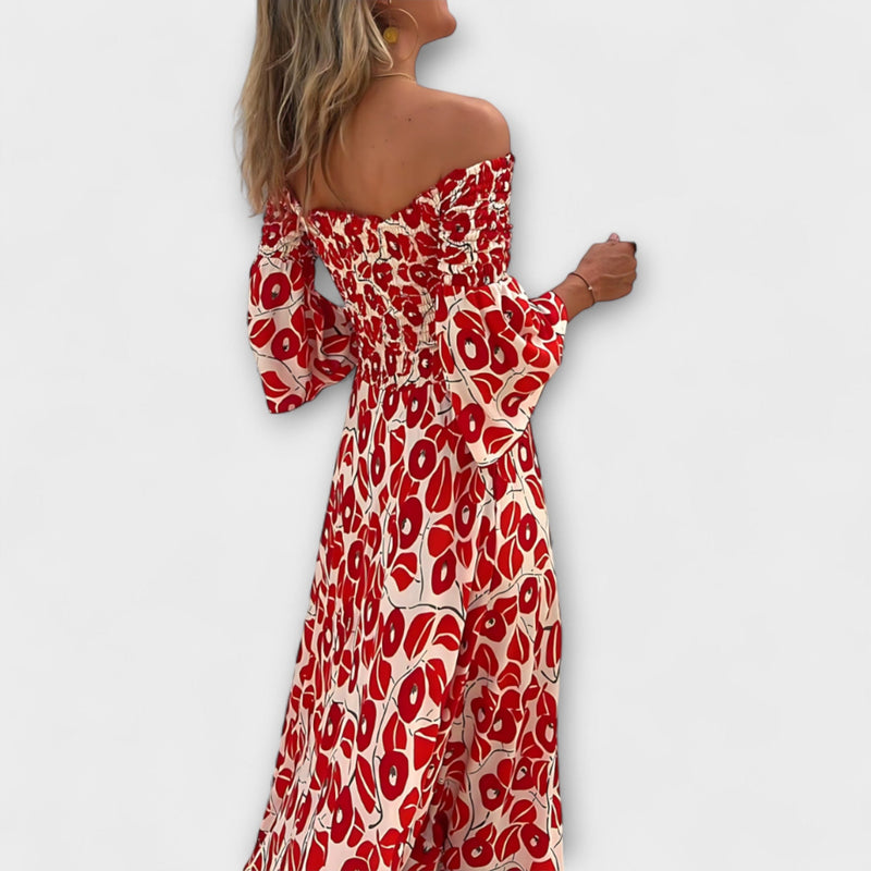 Bella - Off-Shoulder Jurk met Oceaan Bloemen