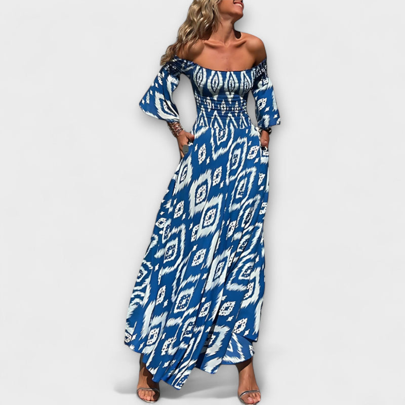Bella - Off-Shoulder Jurk met Oceaanbloemen