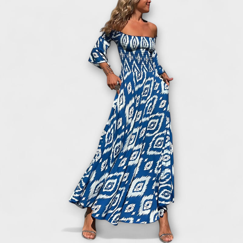 Bella - Off-Shoulder Jurk met Oceaanbloemen