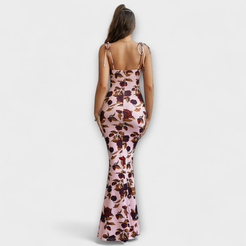 Thalia - Floral Print Prom Dress met Geknoopte Schouderbanden