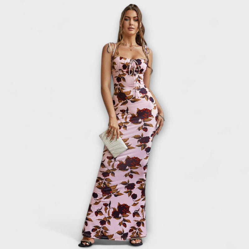 Thalia - Floral Print Prom Dress met Geknoopte Schouderbanden