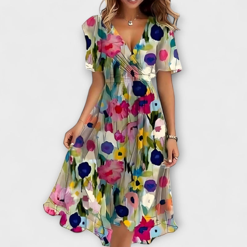 Rosalind - Ontspannen Bloemen Deep V-Hals Jurk