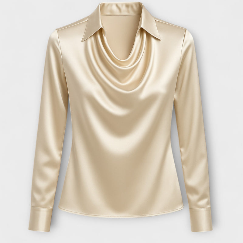 Glanzende Blouse met Rimpel Kraag
