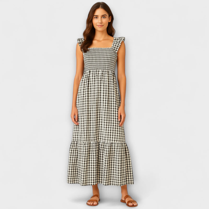 Sophia – Mouwloze Maxi Jurk met Ruitpatroon