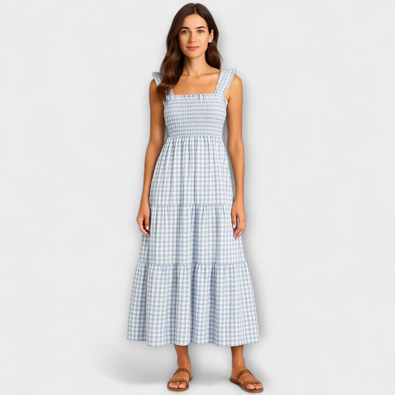 Sophia – Mouwloze Maxi Jurk met Ruitpatroon