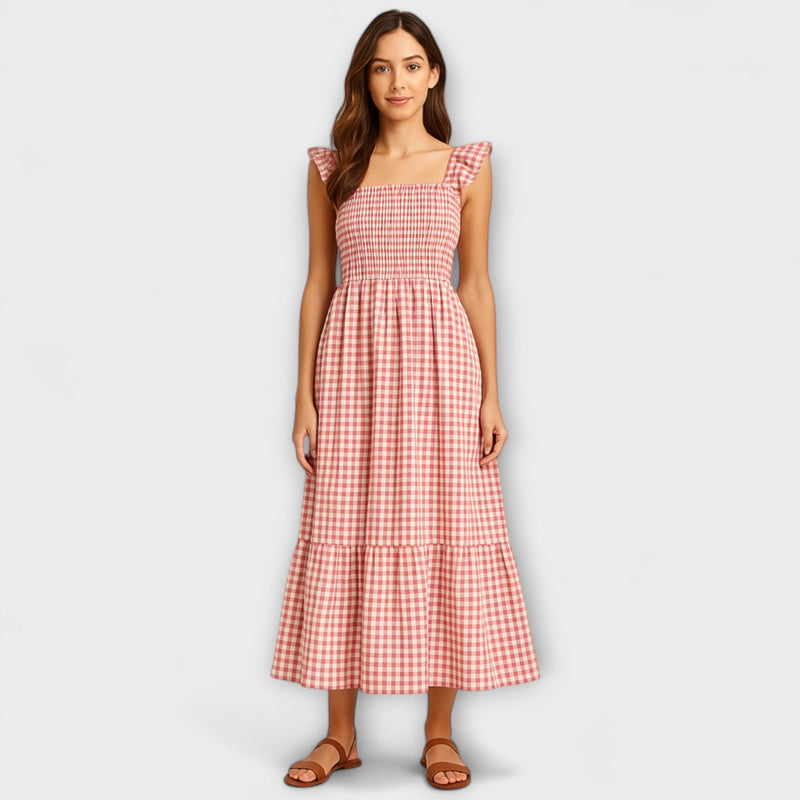 Sophia – Mouwloze Maxi Jurk met Ruitpatroon