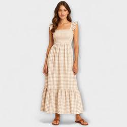 Sophia – Mouwloze Maxi Jurk met Ruitpatroon