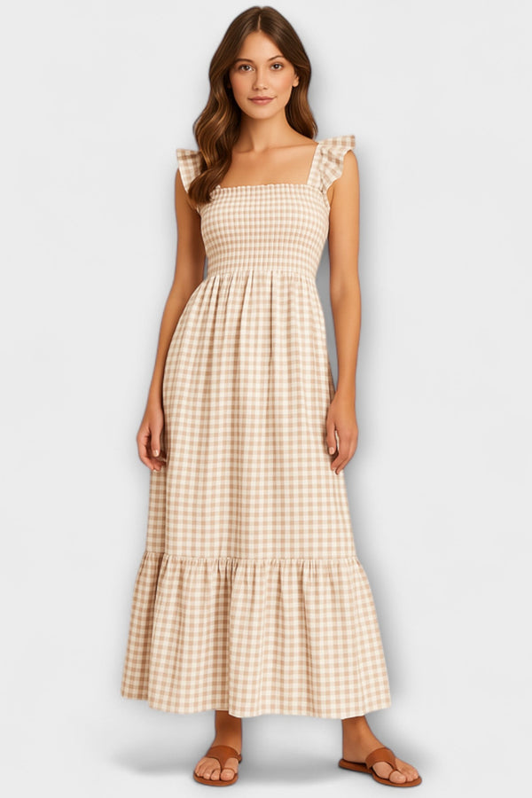Sophia – Mouwloze Maxi Jurk met Ruitpatroon