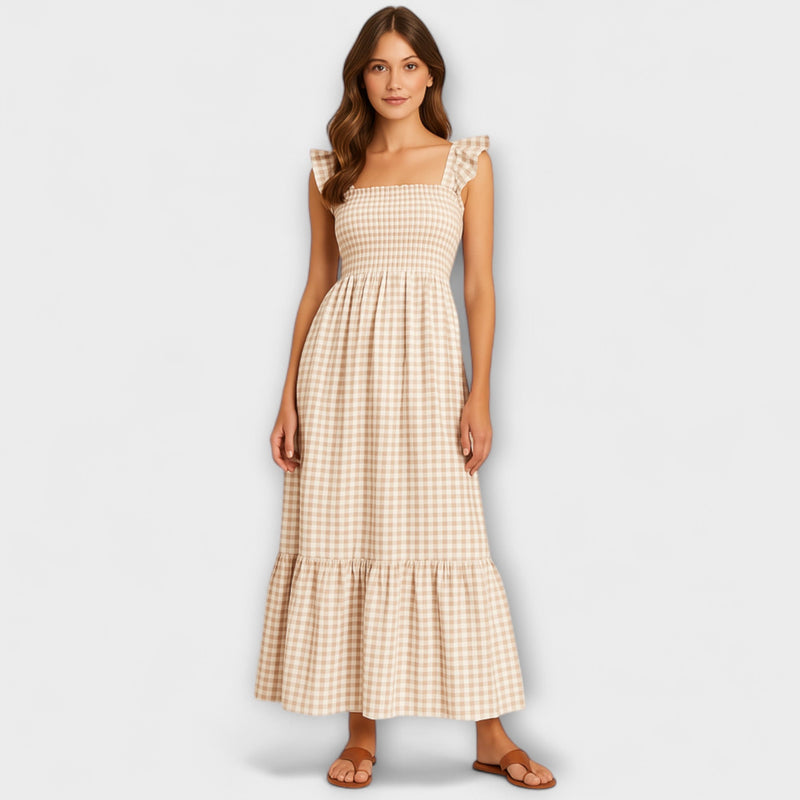 Sophia – Mouwloze Maxi Jurk met Ruitpatroon