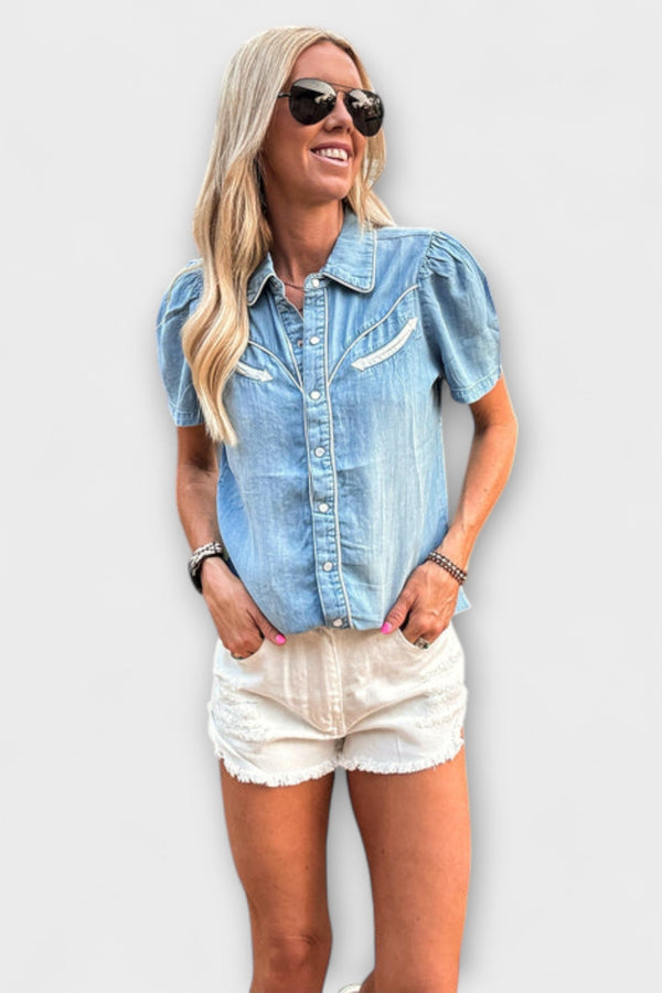 Herfst - Blauwe Booker Western Shirt met Knopsluiting