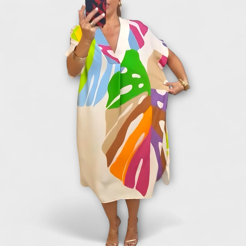 Roos - Casual Jurk met Kleurrijke Bladerenprint