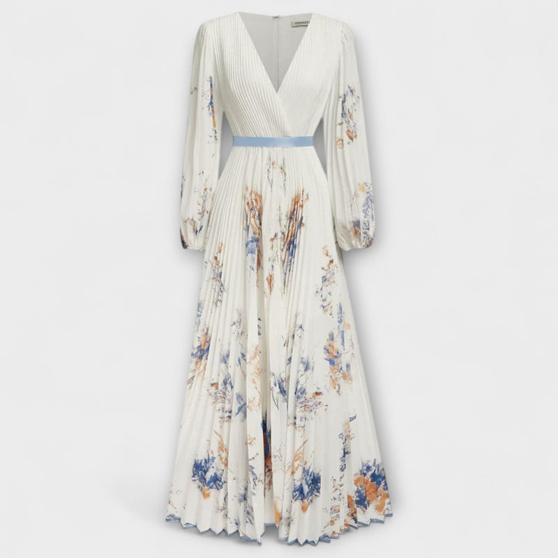 Halston - Chic V-Hals Maxi Jurk met Puff Mouwen
