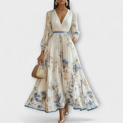 Halston - Chic V-Hals Maxi Jurk met Puff Mouwen