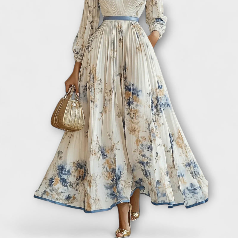 Halston - Chic V-Hals Maxi Jurk met Puff Mouwen