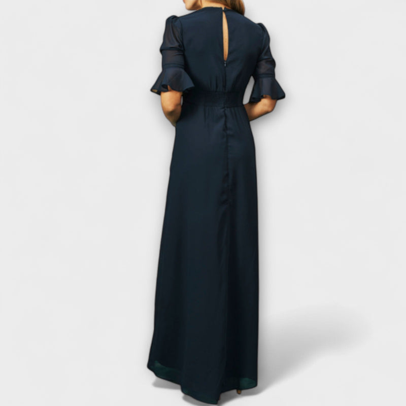 Beatrice - Elegante Marineblauwe Jurk met Bloemembroderie