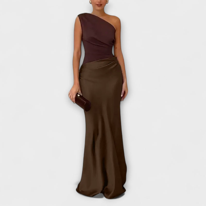 Elegante Maxidress met Eén Schouder en Plissé