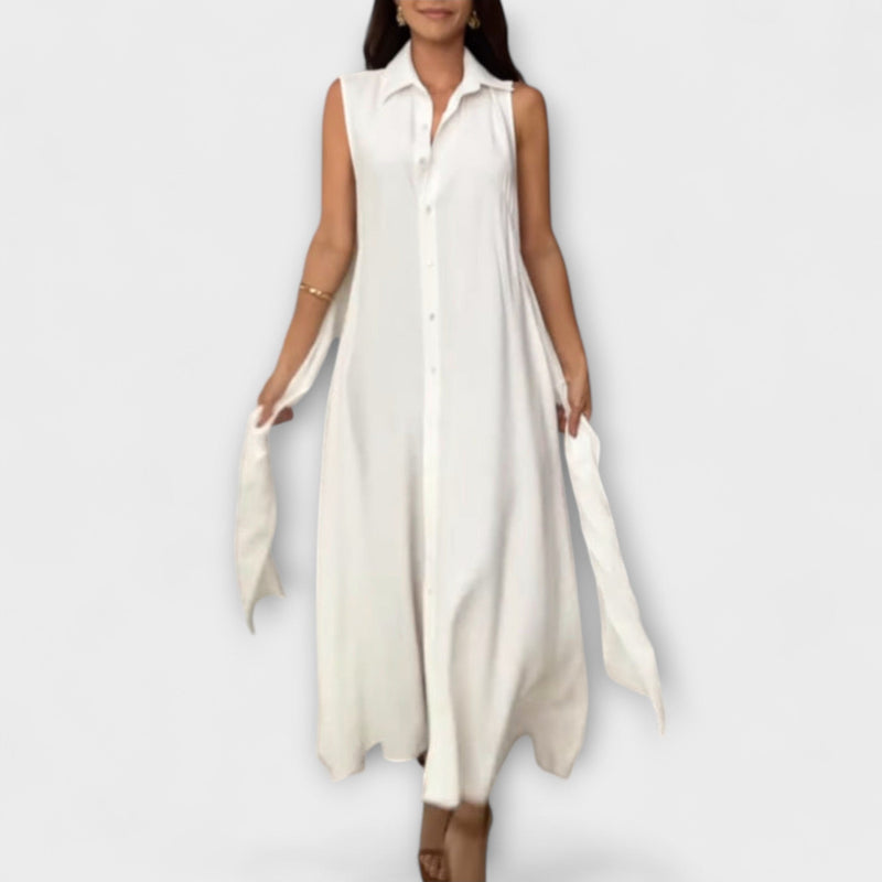 Mira - Opvallende, enkel-breasted midi-jurk met strikdetail