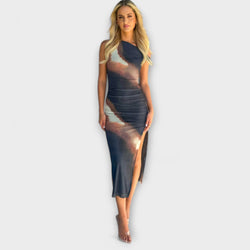 Terra - Stijlvolle Off-Shoulder Midi Jurk met Zijsplit