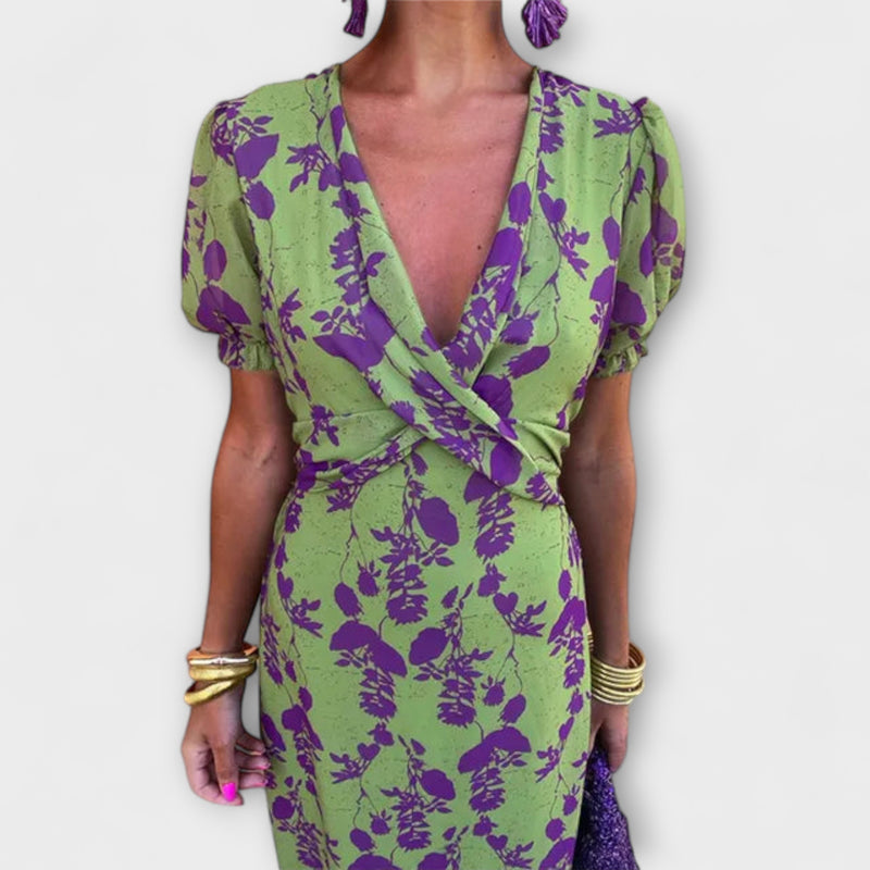 Lucinda - Bohemian V-Hals Bloemen Plissé Jurk