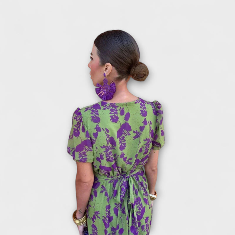 Lucinda - Bohemian V-Hals Bloemen Plissé Jurk