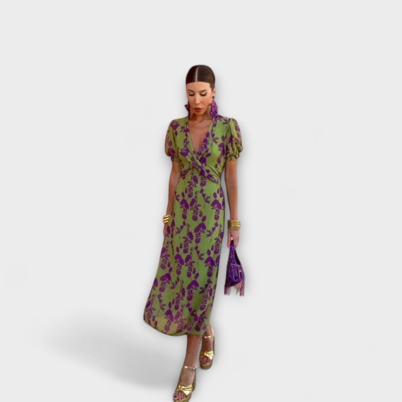 Lucinda - Bohemian V-Hals Bloemen Plissé Jurk