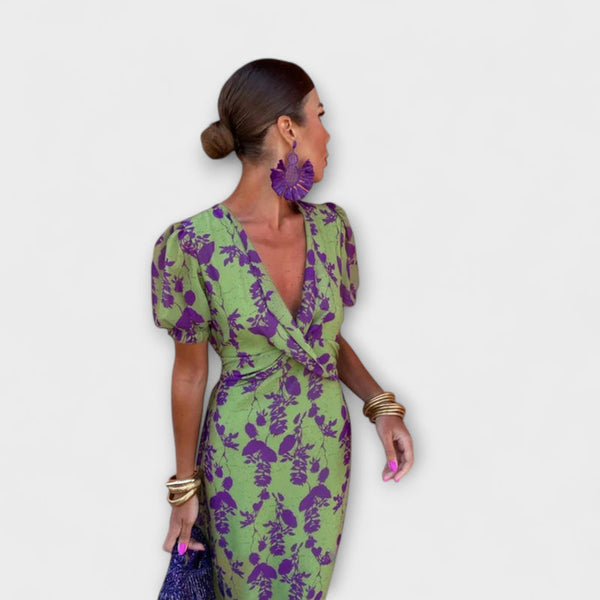 Lucinda - Bohemian V-Hals Bloemen Plissé Jurk