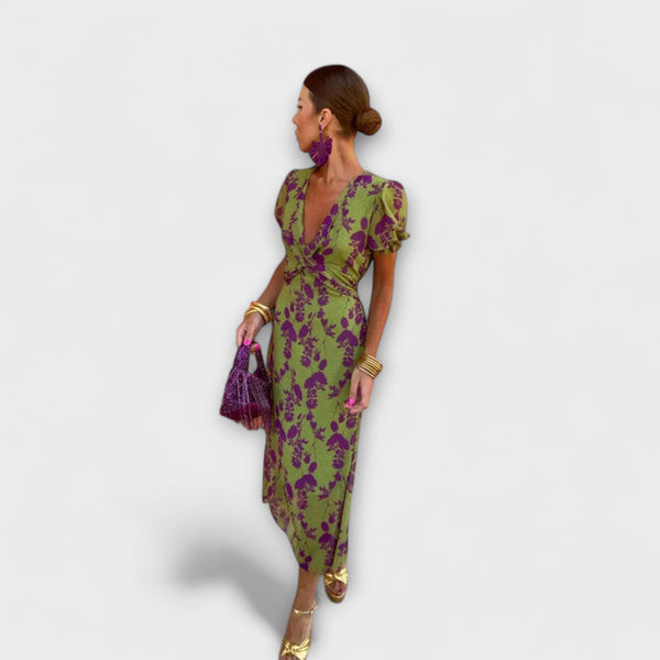 Lucinda - Bohemian V-Hals Bloemen Plissé Jurk