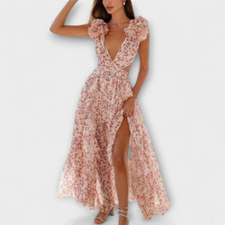 Elin - Maxi Jurk met Rimpelzoom en Uitsnijdetails