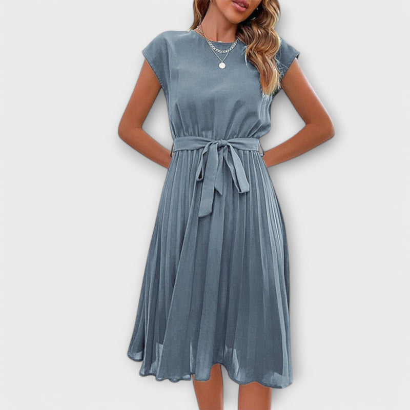 Claire - Korte Mouw, Plissé, Casual Midi Jurk