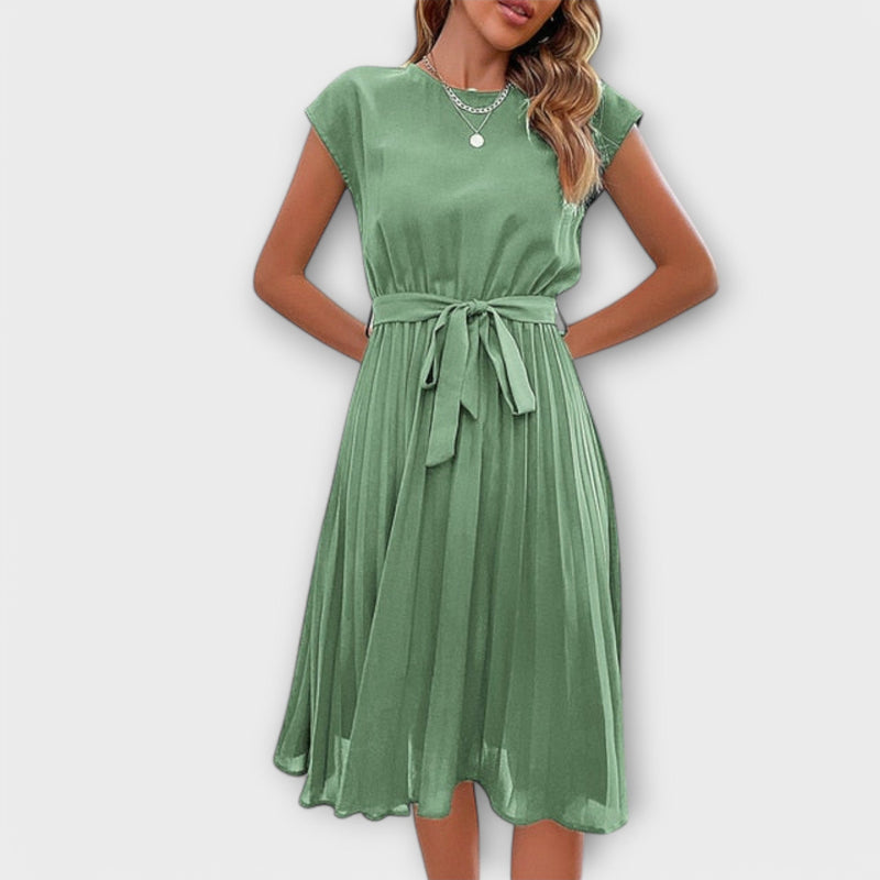 Claire - Korte Mouw, Geplooide, Casual Midi Jurk