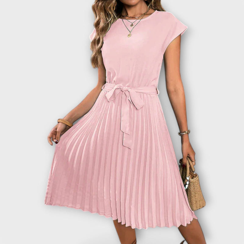 Claire - Korte Mouwen, Plissé, Casual Mini Jurk
