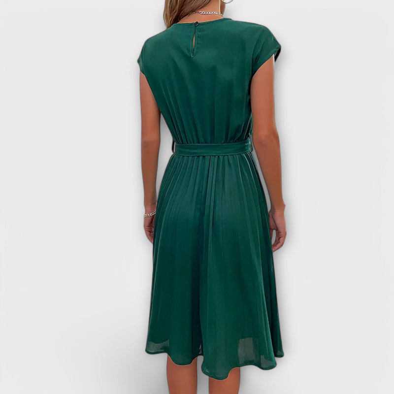 Claire - Korte Mouw, Plissé, Casual Midi Jurk
