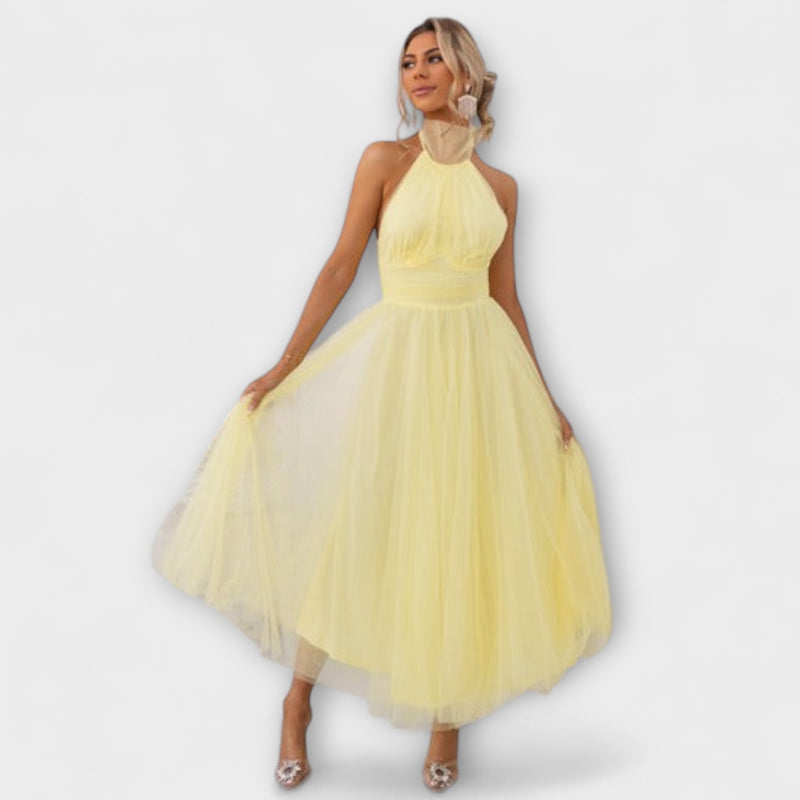 Pearlina - Elegante Hoge Hals Mesh Jurk
