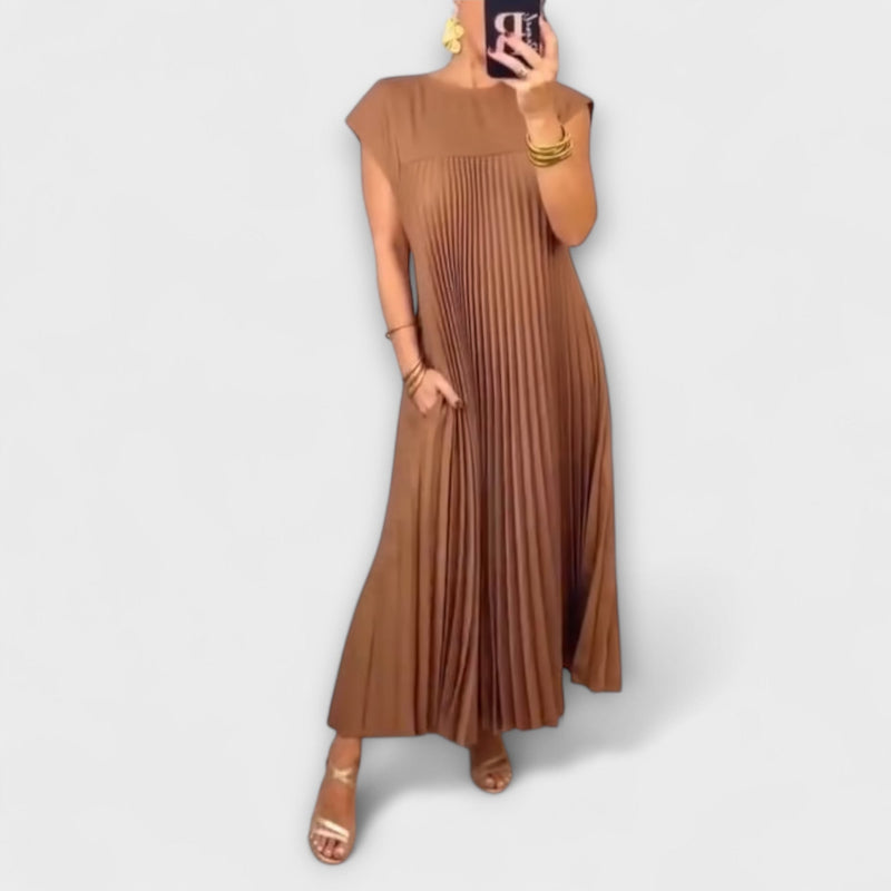 Sorrel - Chic Plissé Maxi-jurk met Elegante Invoegen