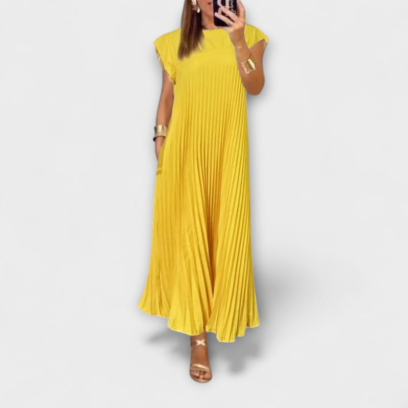 Sorrel - Chic Plissé Maxi-jurk met Elegante Invoegen