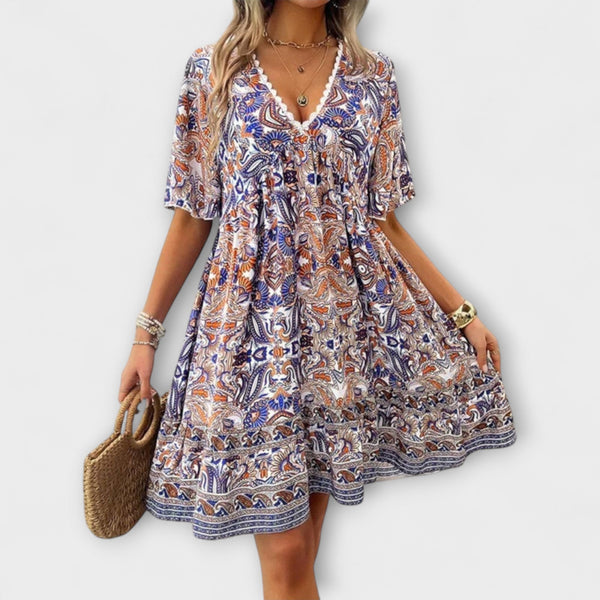 Adriana - Bohemian Paisley Print Mini Jurk voor de Zomer