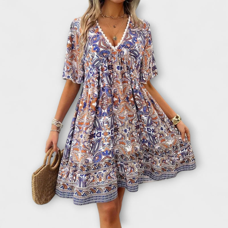 Adriana - Bohemian Paisley Print Mini Jurk voor de Zomer