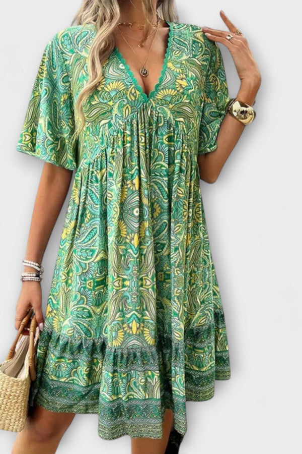 Adriana - Bohemian Paisley Print Mini Jurk voor de Zomer
