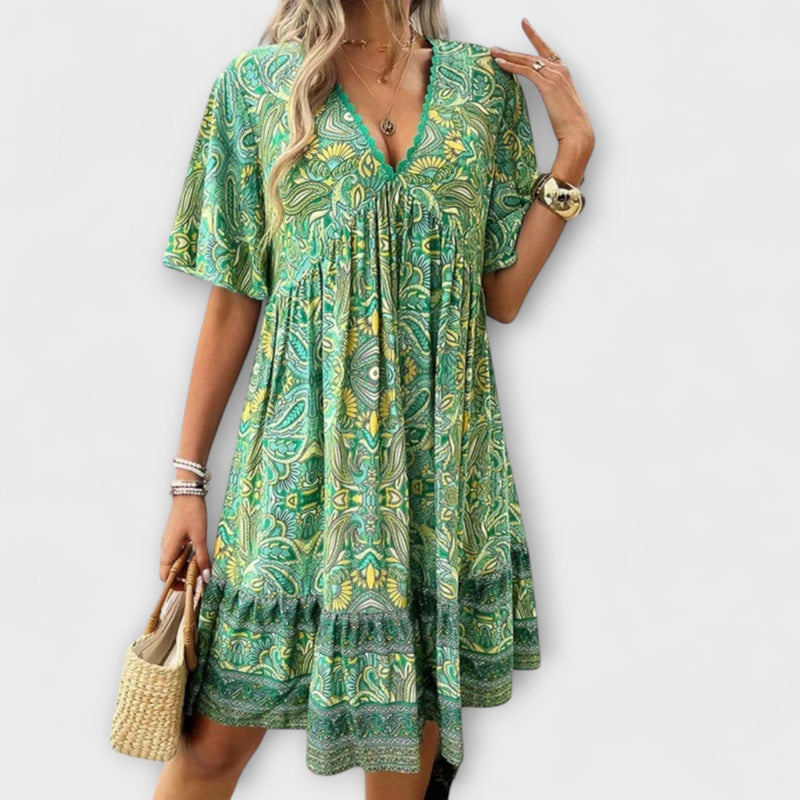 Adriana - Bohemian Paisley Print Mini Jurk voor de Zomer