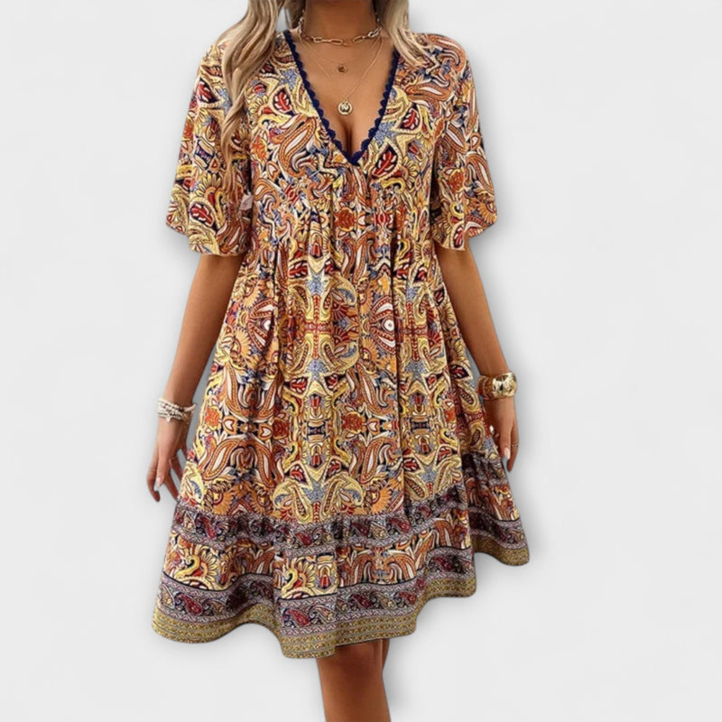 Adriana - Bohemian Paisley Print Mini Jurk voor de Zomer