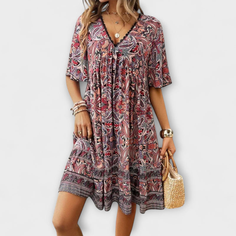 Adriana - Bohemian Paisley Print Mini Jurk voor de Zomer