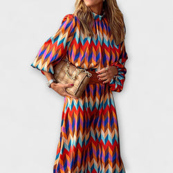 Kaia - Lange Feestjurk met Geometrische Prints