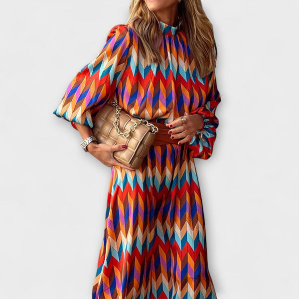 Kaia - Lange Feestjurk met Geometrische Prints
