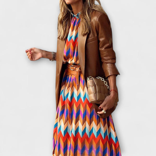 Kaia - Lange Feestjurk met Geometrische Prints