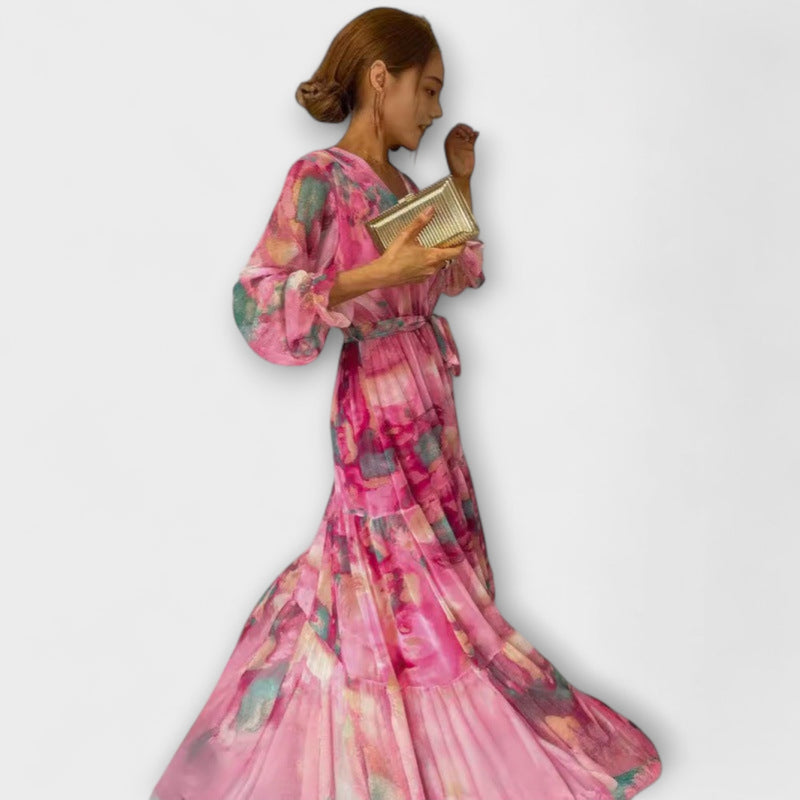 Trinity - Bohemian Plissé V-Hals Maxi Jurk