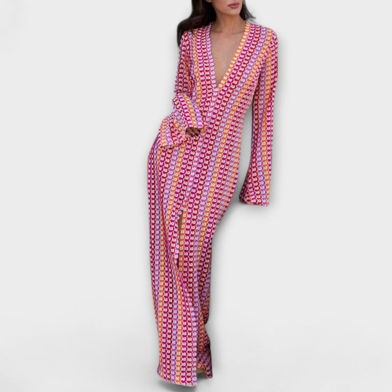 Elina – Maxi Jurk met V-Hals en Vakantie Flair