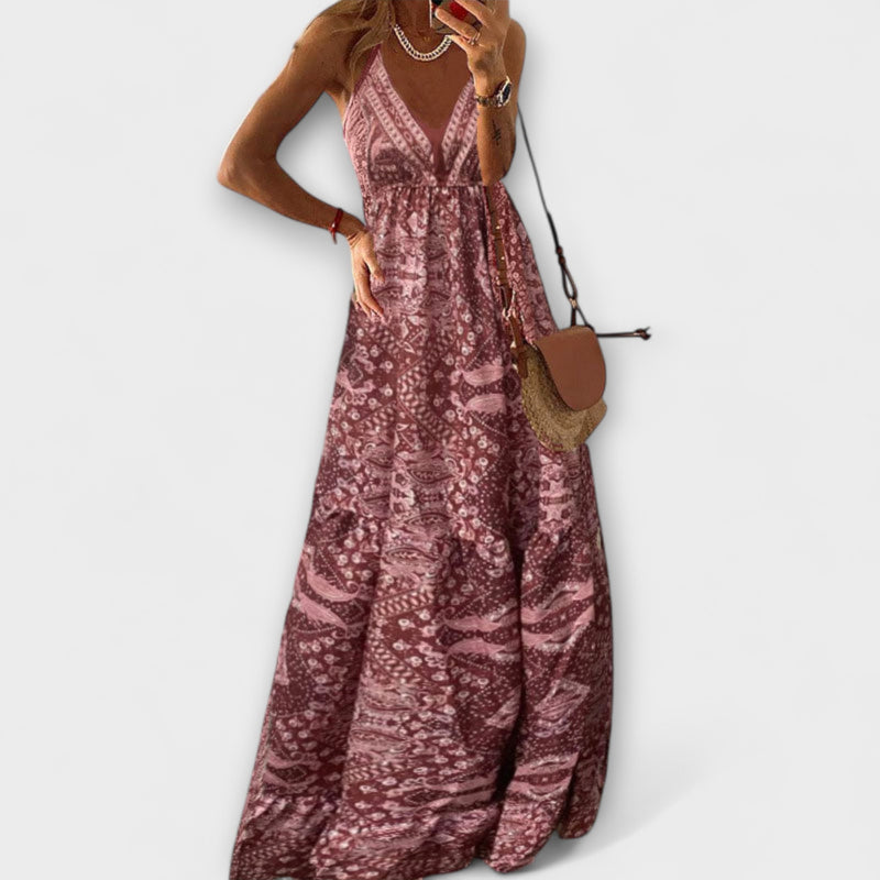 Wren - Bohemian V-Hals Maxi Jurk met Spaghetti Bandjes
