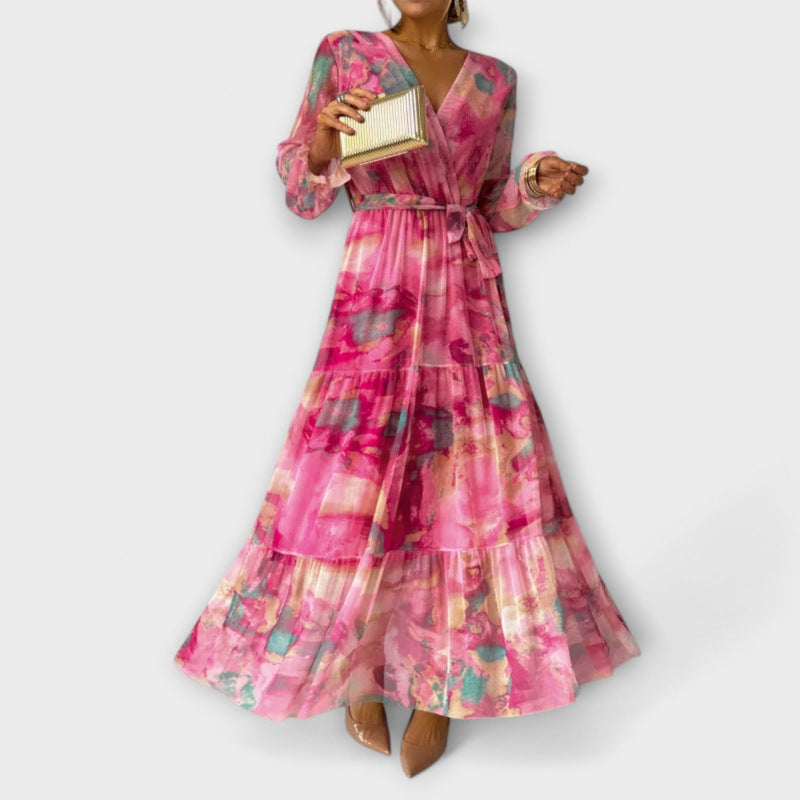 Trinity - Bohemian Plissé V-Hals Maxi Jurk