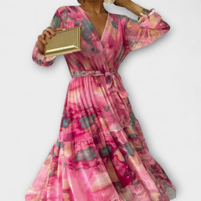 Trinity - Bohemian Plissé V-Hals Maxi Jurk